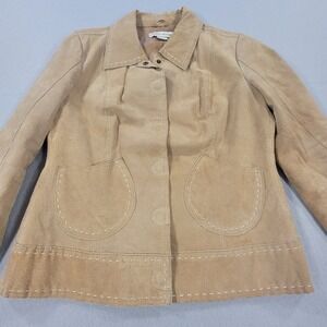 Bamboo Traders Suede Leather Jacket Contrast Stitch Tan Women's Medium Western